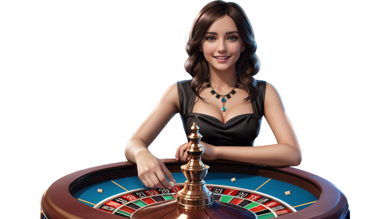 Female croupier at a roulette table in the Boomerang Live Casino