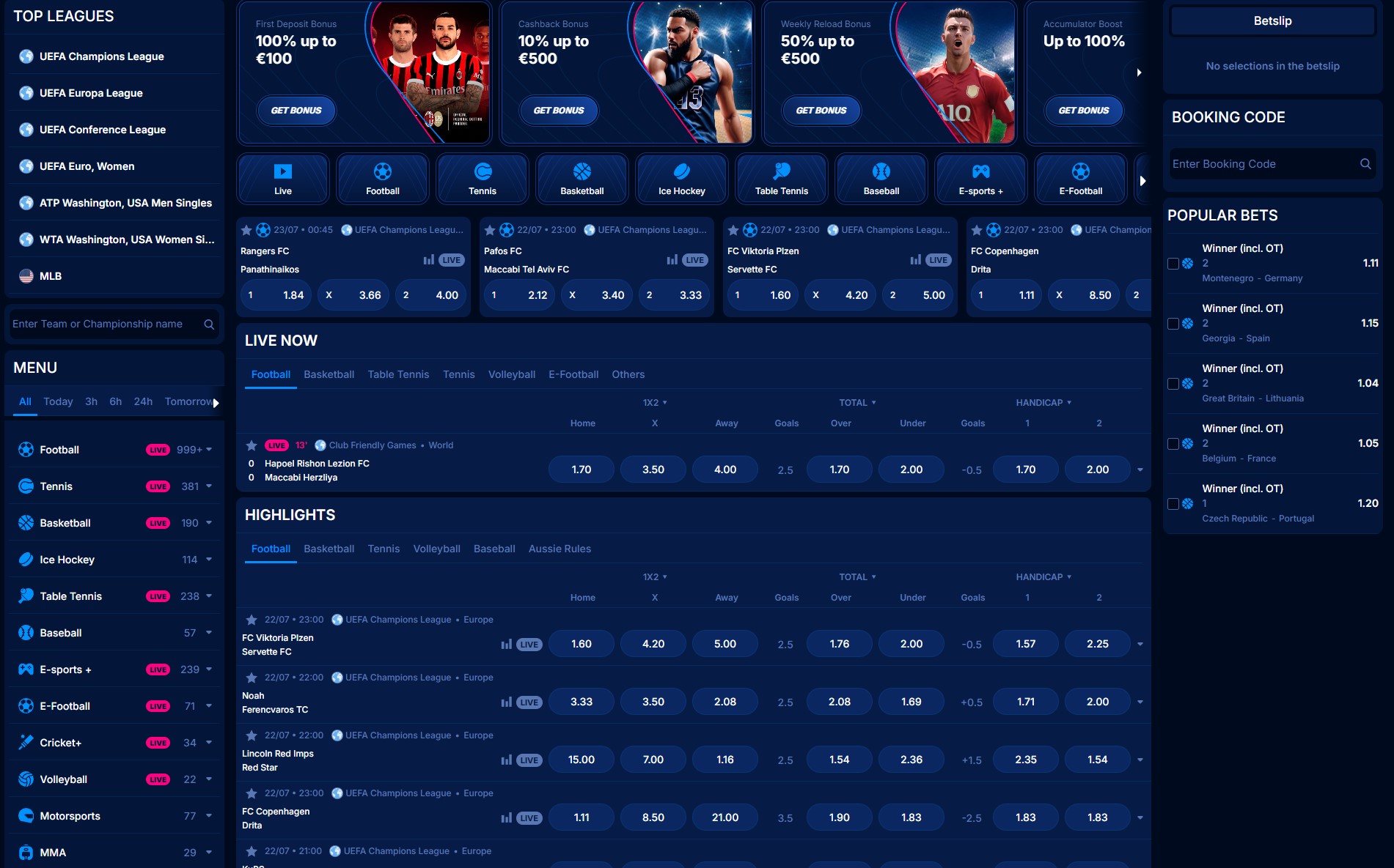 Screenshot of the Boomerang Bet sportsbook showing top leagues like Premier League, NBA, and NFL